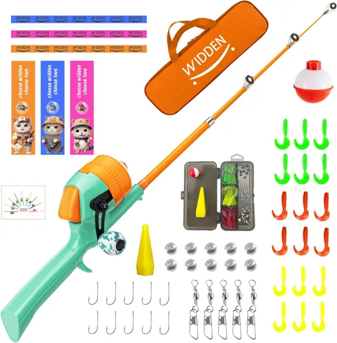 Miniatura 21 de Caña de pescar para niños, caña de pescar telescópica, caña de pescar plegable para niños y carrete con caja de aparejos, línea de pesca, flotador