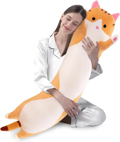 Miniatura 17 de shangman Bonita muñeca de gato de peluche, bonita almohada de peluche suave de caricaturas, almohada larga para dormir, regalo del día de San Negro