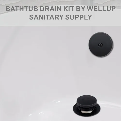 Miniatura 2 de Wellup Kit de conversión de drenaje de bañera con punta negra, kit de recambio de drenaje de baño con placa frontal de desbordamiento de un solo