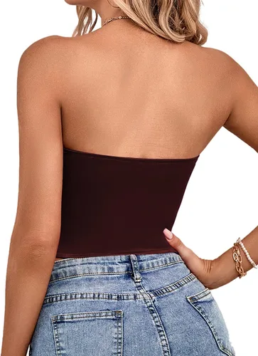 Miniatura 2 de LYANER Blusa sexy de satén con cuello de corazón para mujer, sin tirantes, corsé