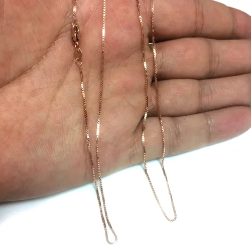 Miniatura 5 de Jewelry Affairs 14k Rose Solid Gold Mirror Box Chain Necklace, 0.8mm