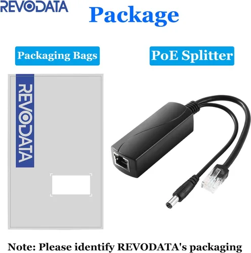 Miniatura 8 de Revotech divisor PoE Gigabit 48V a 12V 2A, 5.5x2.5mm DC IEEE 802.3af/at estándar divisor adaptador de alimentación a través de Ethernet para cámara