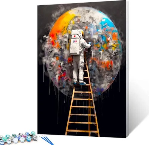 Miniatura 11 de Tucocoo Graffiti Astronauta - Pintura por números para adultos, espacio exterior, astronauta, pintura al óleo digital, pintura acrílica, kits