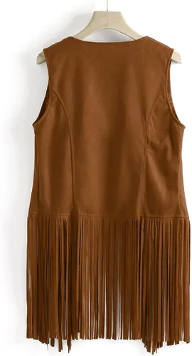 Miniatura 2 de Chaleco sin mangas con borlas para mujer, estilo retro de los años 70, estilo hippie, cárdigans de moda de gamuza sintética, chaquetas casuales