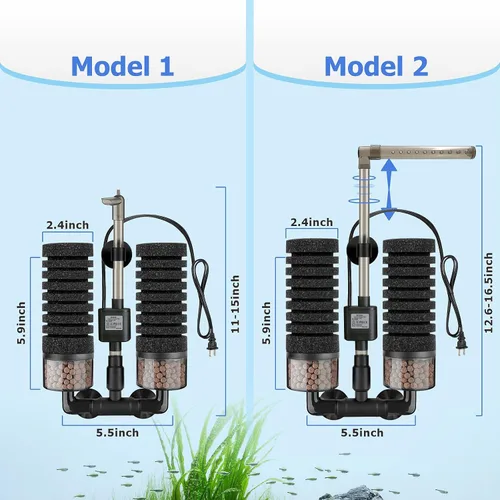 Miniatura 2 de Filtro de Esponja Eléctrico de Acuario de Potencia Mejorado con Bomba Sumergible, Motor Ultrasilencioso con Bolas de Medio Cerámico Bio y 2 Esponjas