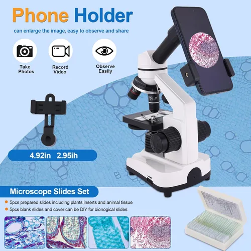 Miniatura 7 de Microscopio para Adultos y Niños, Microscopio Compuesto de Alta Potencia 40X-2000X para Estudiantes, Laboratorio Escolar y Educación en Casa, Blanco