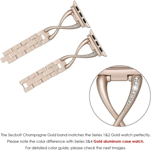 Miniatura 3 de Correa compatible con Apple Watch Band para iWatch de acero inoxidable, joyería de moda, pulsera elegante de repuesto de 38/40/1.614 in y SS004-Oro