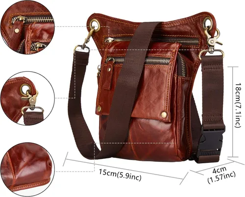 Miniatura 2 de LATÓN TACKS cuero vintage hecho a mano motocicleta al aire libre bicicleta gota cuero pierna bolsa para hombres mujeres muslo bolsa cintura riñonera