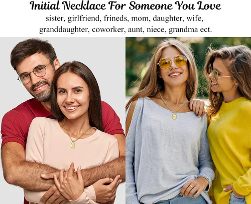 Miniatura 7 de Collares con inicial de oro para mujer, collar con letras para mujeres y niñas, collar rectangular con monograma de letras, chapado en oro de 18