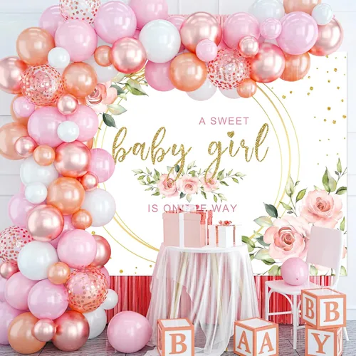 Miniatura 2 de Mocsicka Telón de fondo floral con texto en inglés "It's a Girl" para baby shower, acuarela, rosa, decoración de mesa para tartas, accesorios