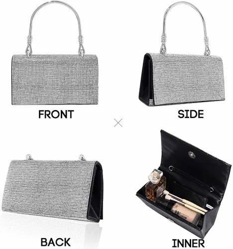 Miniatura 3 de Yokawe Bolso de mano con diamantes de imitación para mujer bolso de noche con cristales brillantes para bodas fiestas bailes cócteles