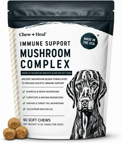 Complejo de hongos de apoyo inmunológico, 90 masticables suaves, suplemento de hongos para perros con cola de pavo orgánica, shiitake, reishi,