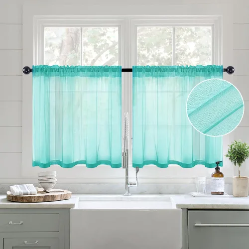 Miniatura 24 de MIULEE Cortinas semitransparentes 24 pulgadas de largo 2 paneles para ventana de cocina sobre el fregadero, cortinas cortas pequeñas de café