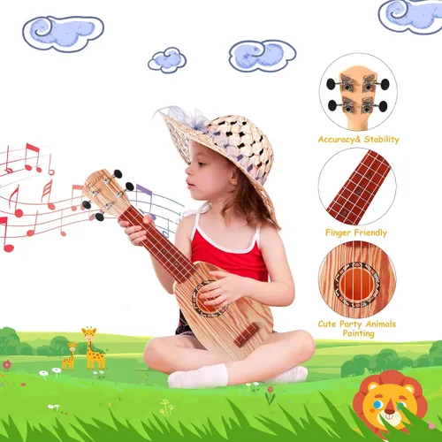 Miniatura 4 de YOLOPARK Guitarra de juguete para niños de 17 pulgadas para niñas y niños, mini guitarra ukelele con 4 cuerdas que mantienen los tonos, puede tocar