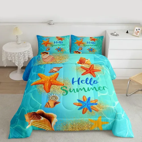 Miniatura 3 de Erosebridal Juego de ropa de cama de playa tamaño individual, lindo juego de edredón con temática de playa para niños y niñas, edredón