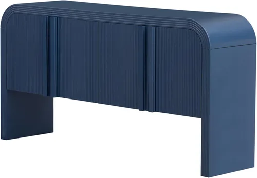 Miniatura 3 de Virubi Armario de buffet acanalado de 63 pulgadas con almacenamiento, puertas y estantes ajustables, mesa consola curva de madera con Azul marino