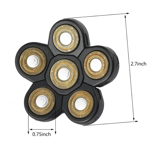 Miniatura 6 de Cabezales de repuesto para afeitadora eléctrica de 6 cuchillas, cuchillas flotantes reemplazables, para calvicie y cara (dorado)
