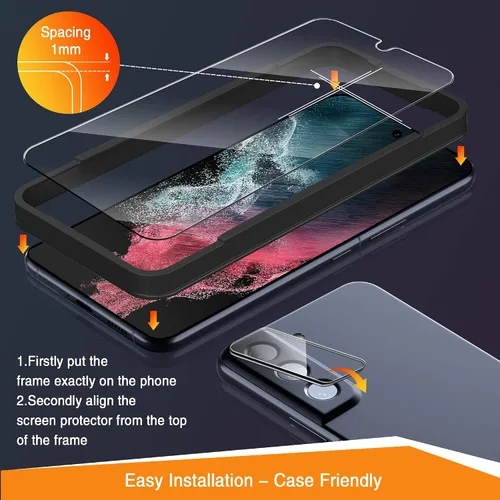 Miniatura 5 de [Paquete de 3+2] Protector de pantalla para Samsung Galaxy S22 Plus/S22+Plus 5G, protector de pantalla de vidrio templado para Galaxy S22 Plus + 2