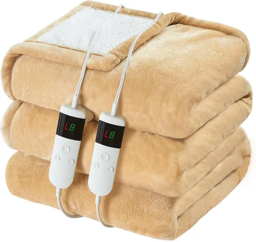 Miniatura 33 de Manta térmica eléctrica de 50 x 60 pulgadas, manta eléctrica de franela suave y sherpa con 10 niveles de calefacción, se apaga automáticamente
