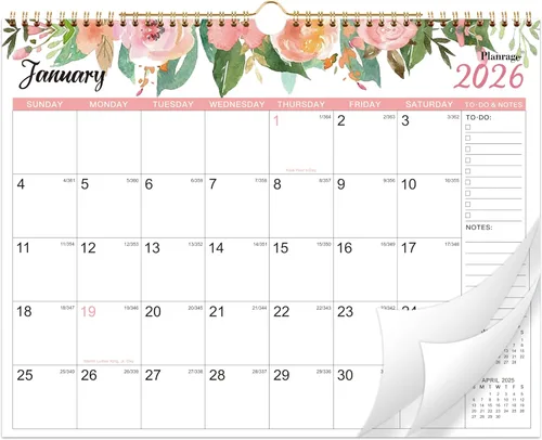 Calendario 2026 – Calendario de pared 2026, enero 2026 – diciembre 2026, calendario de pared de 12 meses, 14.6 x 11.5 pulgadas, encuadernación de