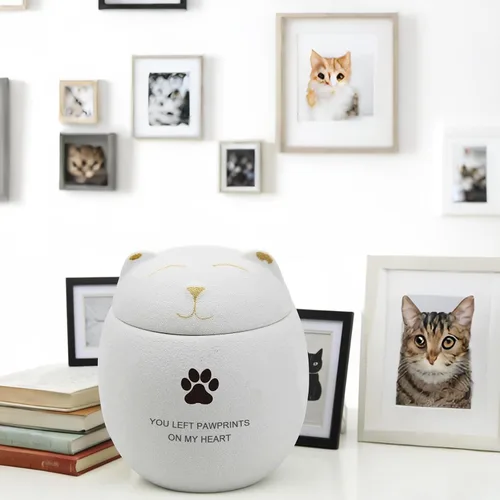 Miniatura 6 de Urna de cerámica para cenizas, caja conmemorativa de perro o gato pequeña de 5.1 x 4.3 pulgadas, hecha a mano con diseño de huella de pata, urnas
