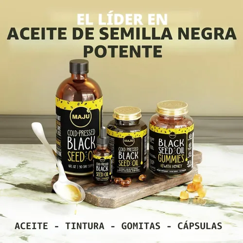 Miniatura 2 de Aceite de semilla negra de MAJU 16 onzas: timoquinona 3X, prensado en frío, 100% aceite de semilla de comino negro turco Nigella sativa