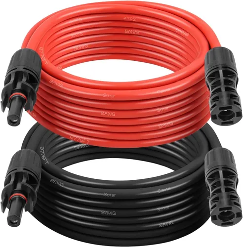 Miniatura 20 de Cable de extensión solar 10AWG de 20 pies – Paquete de 2 cables fotovoltaicos rojos y negros con conectores solares, cobre estañado de 84 hebras