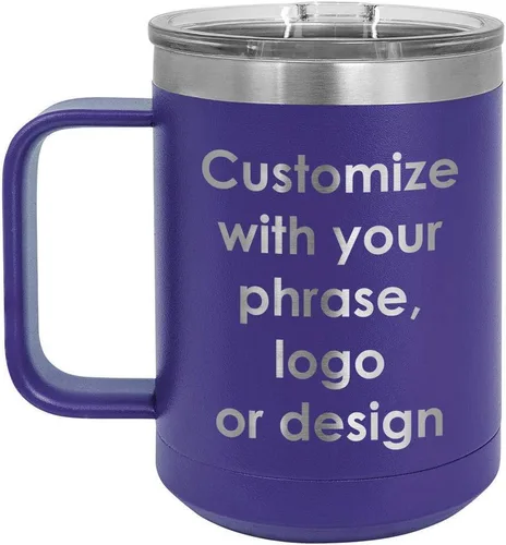 Miniatura 15 de Personalizado Negro 15 oz taza de café w/tapa deslizante superior Añadir su texto personalizado con nombres, frase, diseño o logotipo