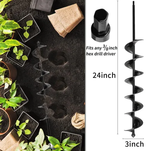 Miniatura 2 de TCBWFY Broca de barrena de 3 x 24 pulgadas para plantar - Barrena de jardín fácil para plantar - Barrenas para plantas de bulbos y plantas