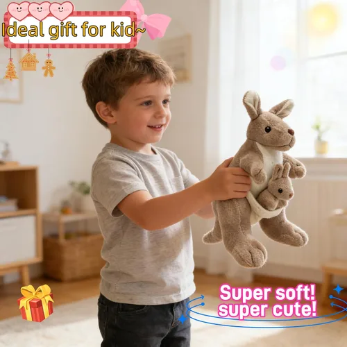 Miniatura 4 de Juguete de peluche de canguro de 9.84 pulgadas con Baby Joey, linda muñeca de peluche, suave canguro mamá y bebé, cumpleaños perfecto para niños