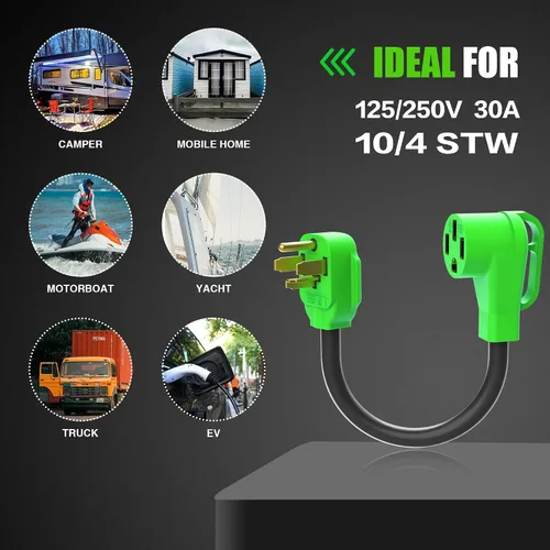 Miniatura 8 de Adaptador de cargador NEMA 14-30P a 14-50R EV - Adaptador de secadora a EV de 30A a 50A, 4 clavijas con mango de agarre ergonómico, 250V, 10 AWG