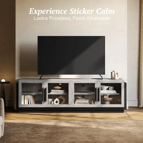 Miniatura 4 de BELLEZE Soporte de TV de 70" para televisores de hasta 75", gabinete de TV moderno y centro de entretenimiento con estantes, gabinete