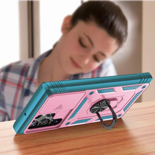 Miniatura 8 de PASNEW Funda para Samsung Galaxy S22 Ultra 5G, cubierta de cámara deslizante y soporte de dedo de metal giratorio de 360°, militar, resistente, a