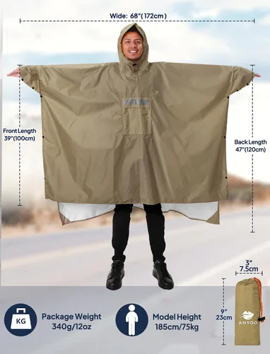 Miniatura 83 de ANYOO Poncho de lluvia con capucha para adultos, impermeable, ligero, para hombres y mujeres, chaqueta de lluvia reutilizable para emergencias al