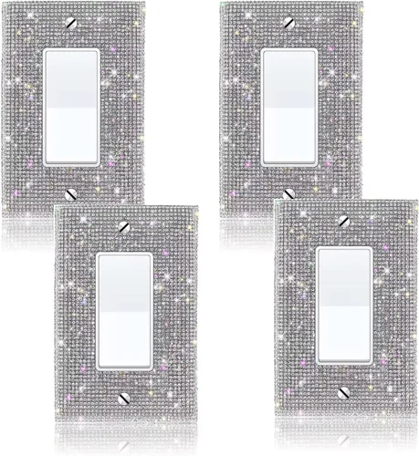 Miniatura 14 de (1 unidad) Cubierta de interruptor de luz de piedra de imitación de plata brillante, cubierta de placa de pared brillante 1 pedrería plateada