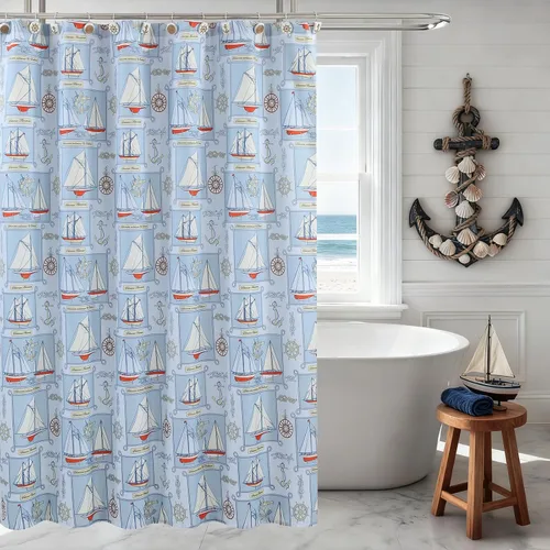Miniatura 9 de Cortina de ducha náutica azul aviación, cortina de ducha de tela, cortinas de ducha azul marino para baño, cortinas de baño impresas, cortinas