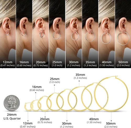 Miniatura 4 de Aretes de aro de oro macizo de 14 quilates para mujer, aretes de aro de oro amarillo o blanco de 14 quilates, aretes de oro real de 14 quilates