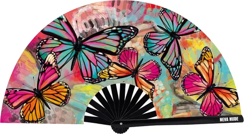 Miniatura 8 de Neva Nude Ventilador de mano plegable Rave – Ventilador de mano reactivo a la luz negra UV con funda con cordón Perfecto para festivales