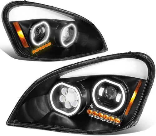 Miniatura 12 de DNA MOTORING HL-HAY-040-BK - Par de faros LED C-Halo con proyectores y barra de luz 3D, compatible con Freightliner Cascadia 08-17, carcasa negra