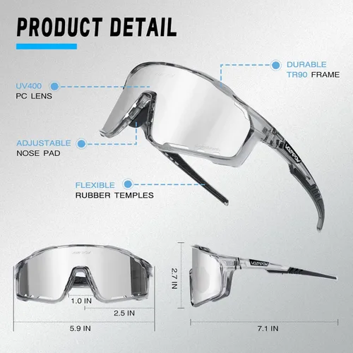 Miniatura 5 de Photochromic Cycling Glasses for Men Women, UV400 Sports Sunglasses for MTB, Riding, Running, Fishing, Baseball B2-plateado-polarizado