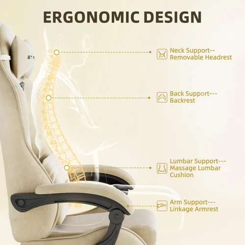 Miniatura 7 de Ferghana Silla ergonómica de tela de terciopelo para videojuegos con reposapiés y masaje, respaldo alto, silla reclinable para computadora