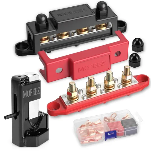 Miniatura 10 de MOFEEZ Barra de bus de bloque de distribución de energía, 4 postes de 3/8 pulgadas, 6 terminales de tornillos #8, máximo 48 V 250 A