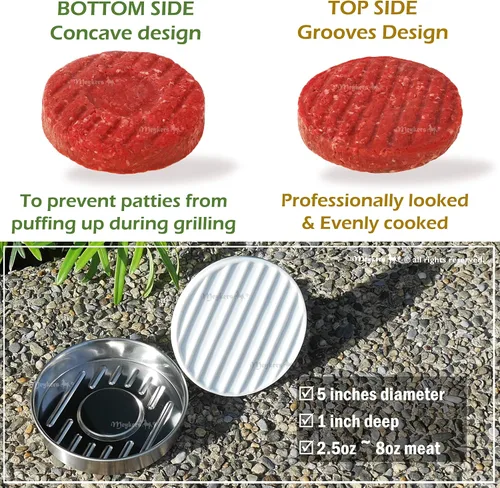 Miniatura 2 de Meykers Burger Press - Molde para hamburguesas de 5 pulgadas, con 100 papeles para hamburguesas, moldeador de porcelana de acero inoxidable