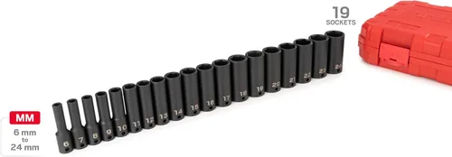 Miniatura 2 de TEKTON Juego de dados de impacto de 6 puntos profundos de 3/8 pulgadas, 19 piezas (0.236-0.945 in) - Estuche SID91303