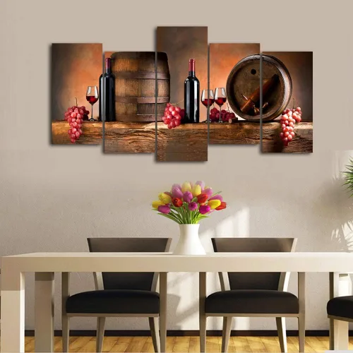 Cao Gen Decor Art -K60527 5 paneles de arte de pared de frutas uvas de vino tinto pintura sobre lienzo estirado y enmarcado impresiones de lienzo