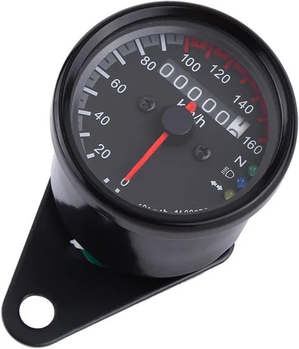 Miniatura 7 de Velocímetro de motocicleta 12V Mph, universal 0.0-99.4 mi/h de acero inoxidable para motocicleta, cuentakilómetro, velocímetro, indicador único Negro