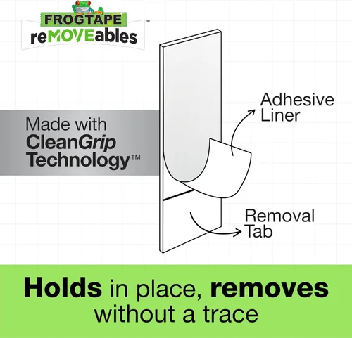 Miniatura 6 de Ganchos adhesivos de pared resistentes FrogTape reMOVEables, sin daños, fáciles de quitar y reutilizar, incluye 2 ganchos y 4 tiras para colgar