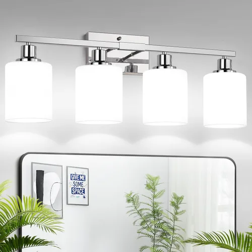 Miniatura 19 de MOKATNG Juego de 2 apliques de pared para baño, luces de tocador modernas negras con pantalla de vidrio blanco, lámpara de pared de baño