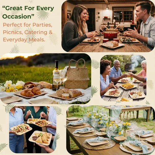 Miniatura 5 de brheez Platos de bambú desechables de hoja de palma Platos de aperitivo de bambú de 6 pulgadas Platos biodegradables ecológicos compostables