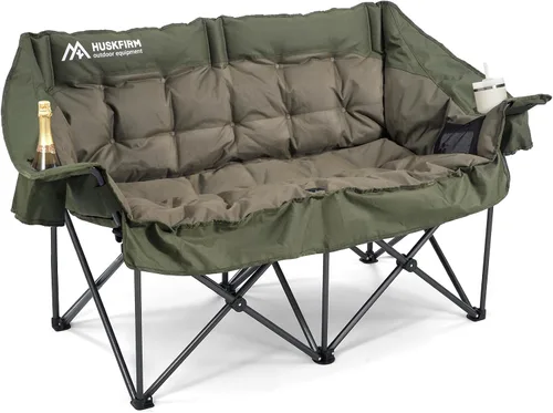Huskfirm Sillas de Camping Dobles Acolchadas Loveseat para 2 Personas - Sofá de Camping de Servicio Pesado de Tamaño Grande para Adultos Exterior